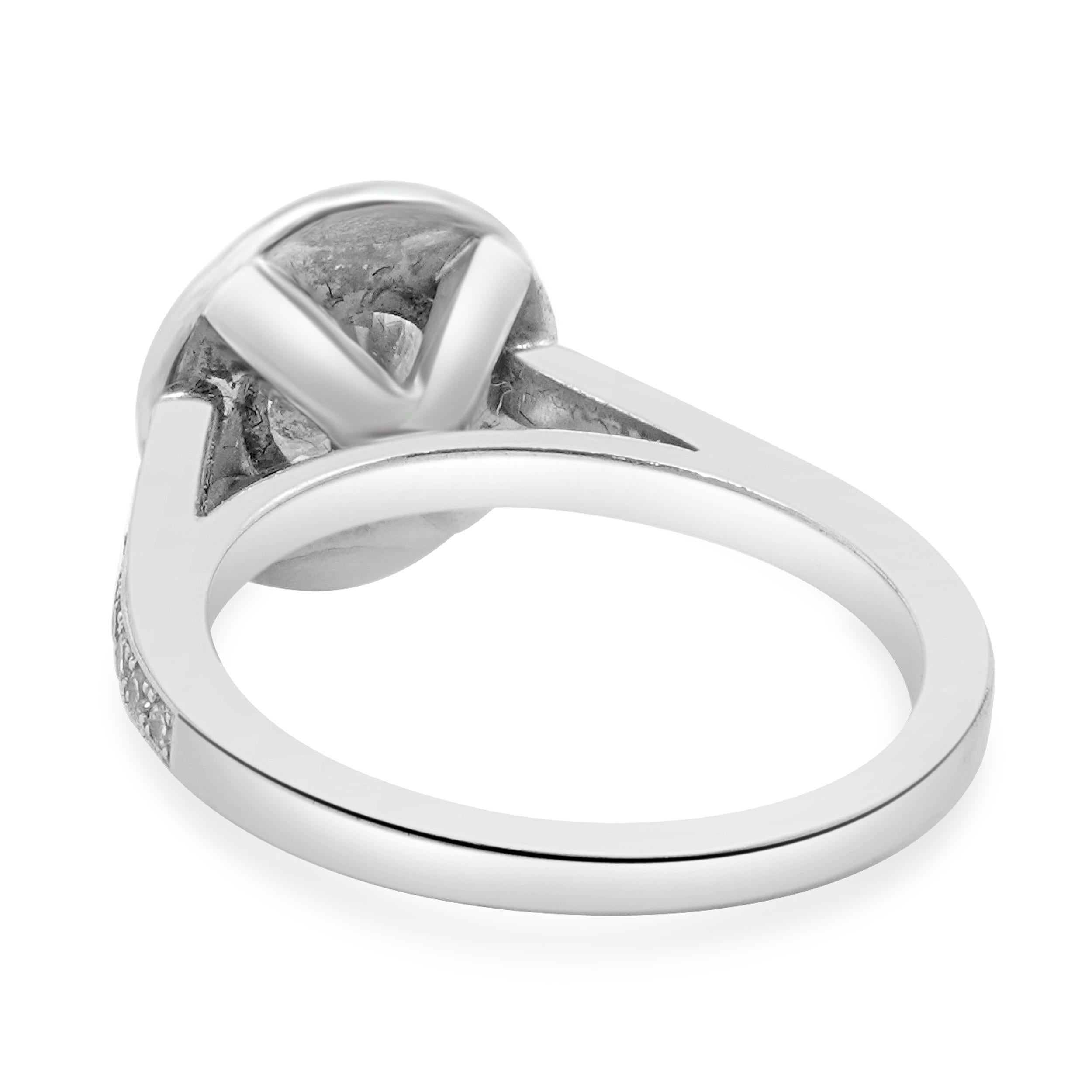 Round Cut 14 Karat White Gold Bezel Set Diamond Engagement Ring For Sale