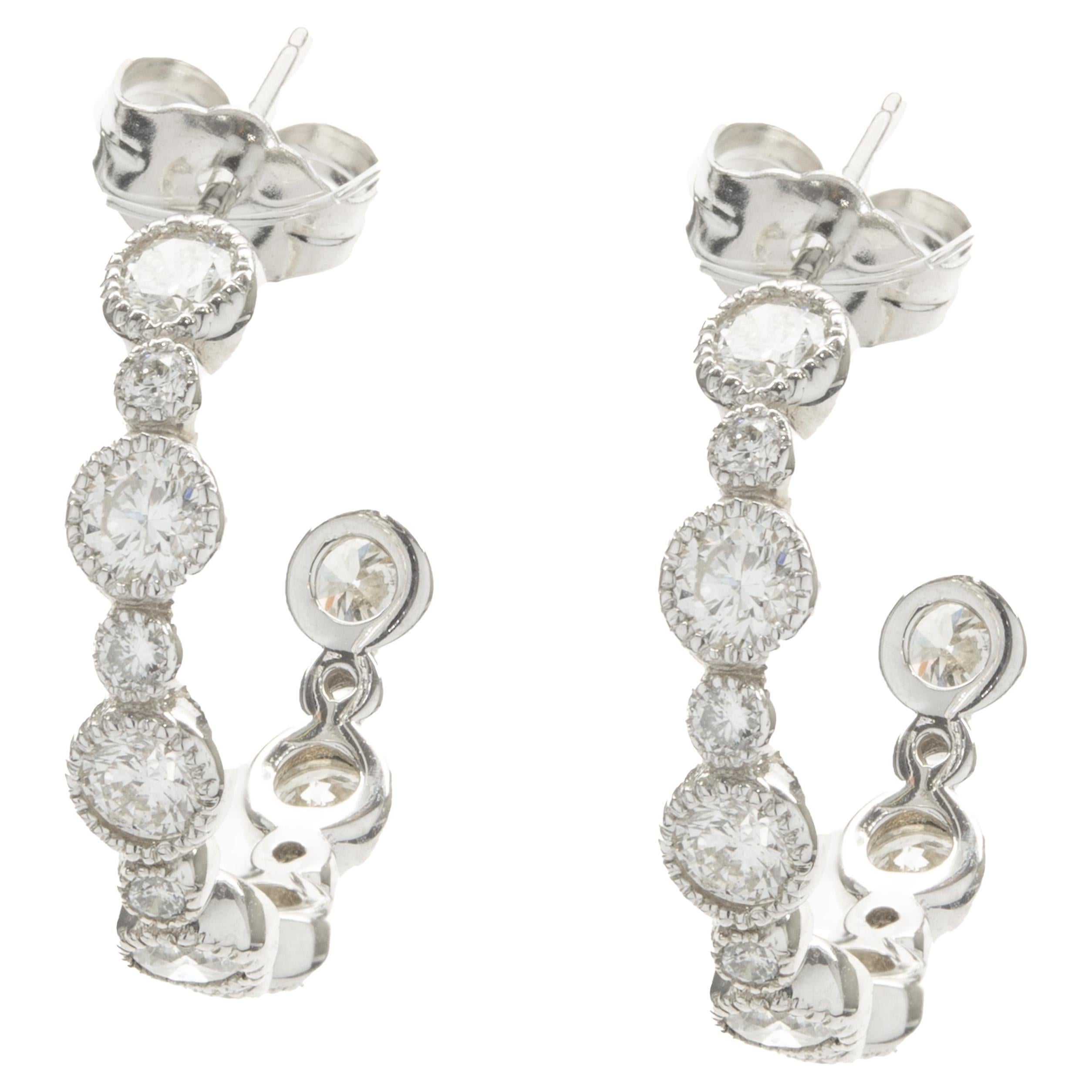 Two Cabochon Sapphire Two Diamond Bezel Set in White Gold Diamond Hoop