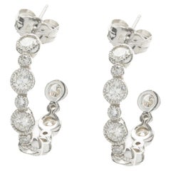 14 Karat White Gold Bezel Set Diamond Huggie Hoop Earrings