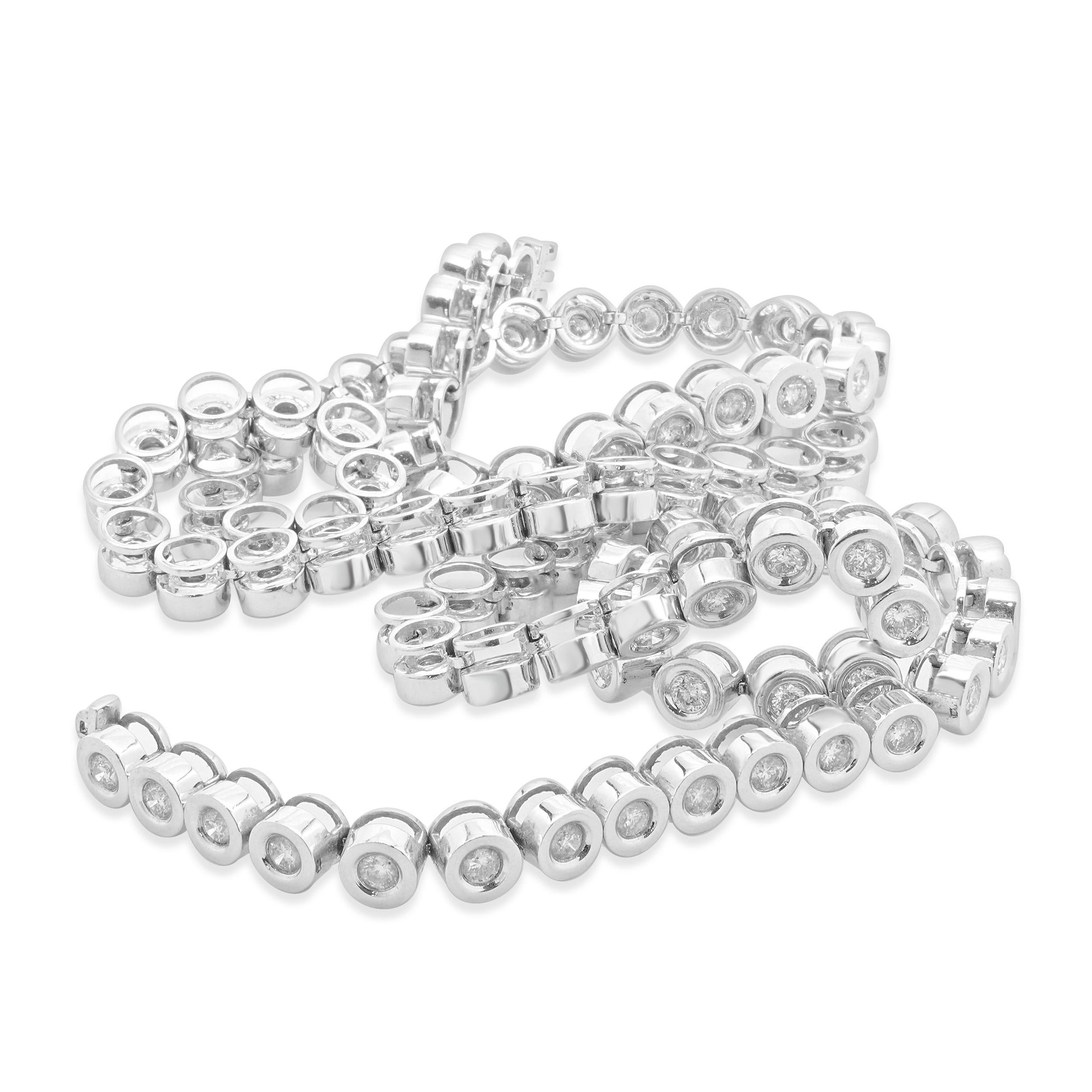 Taille ronde Collier tennis en or blanc 14 carats avec diamants sertis en serti clos en vente