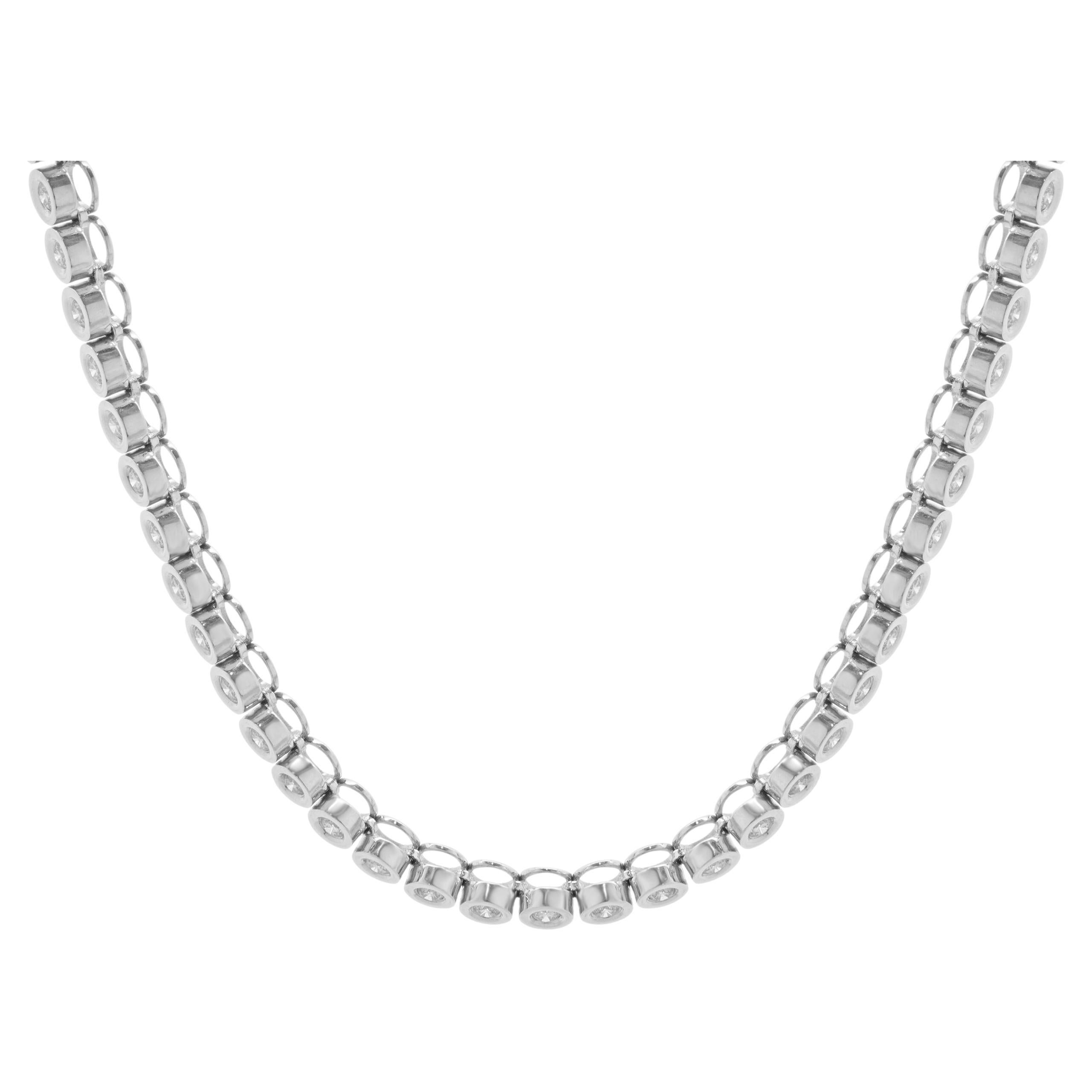 14 Karat White Gold Bezel Set Diamond Inline Tennis Necklace