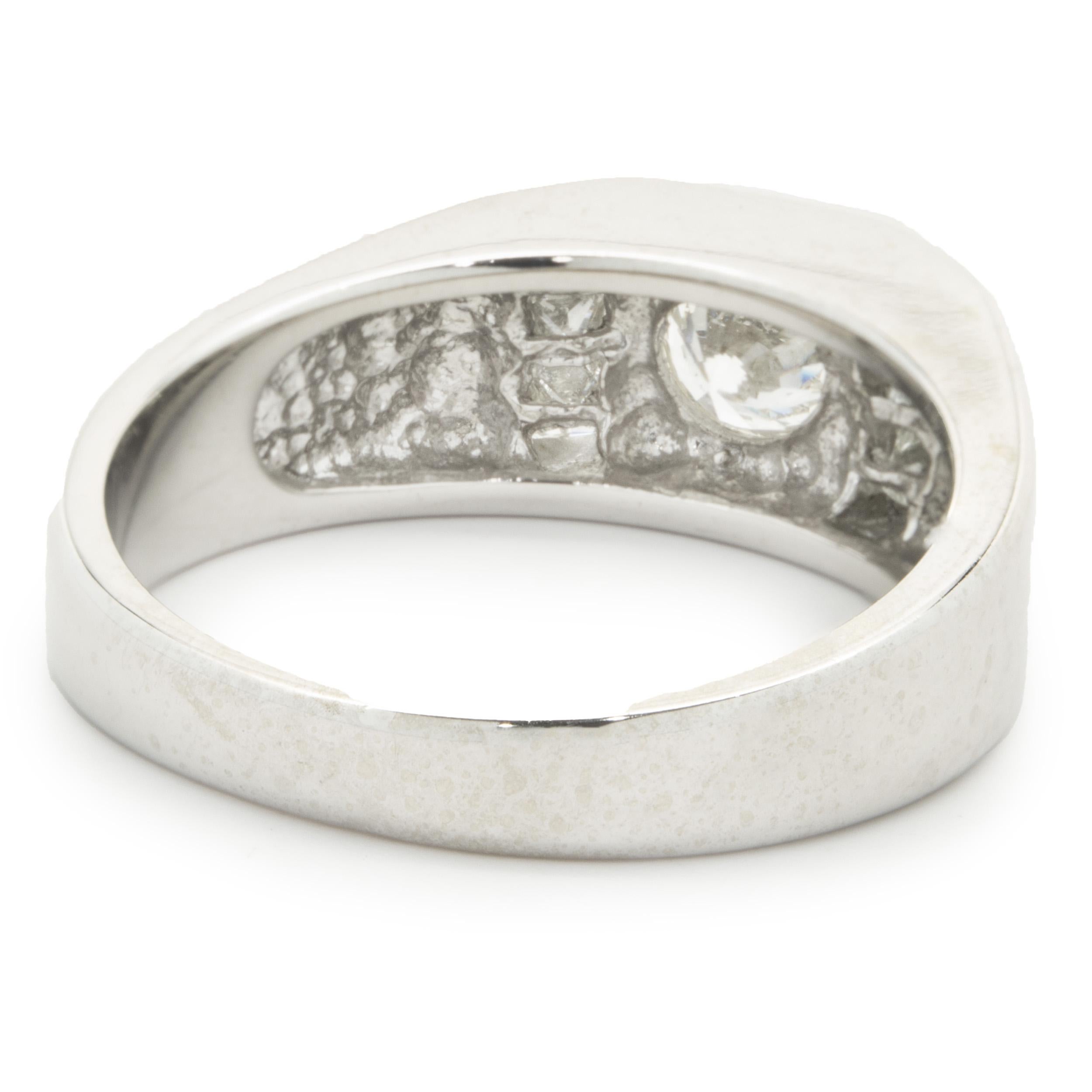 Round Cut 14 Karat White Gold Bezel Set Diamond Signet Ring For Sale