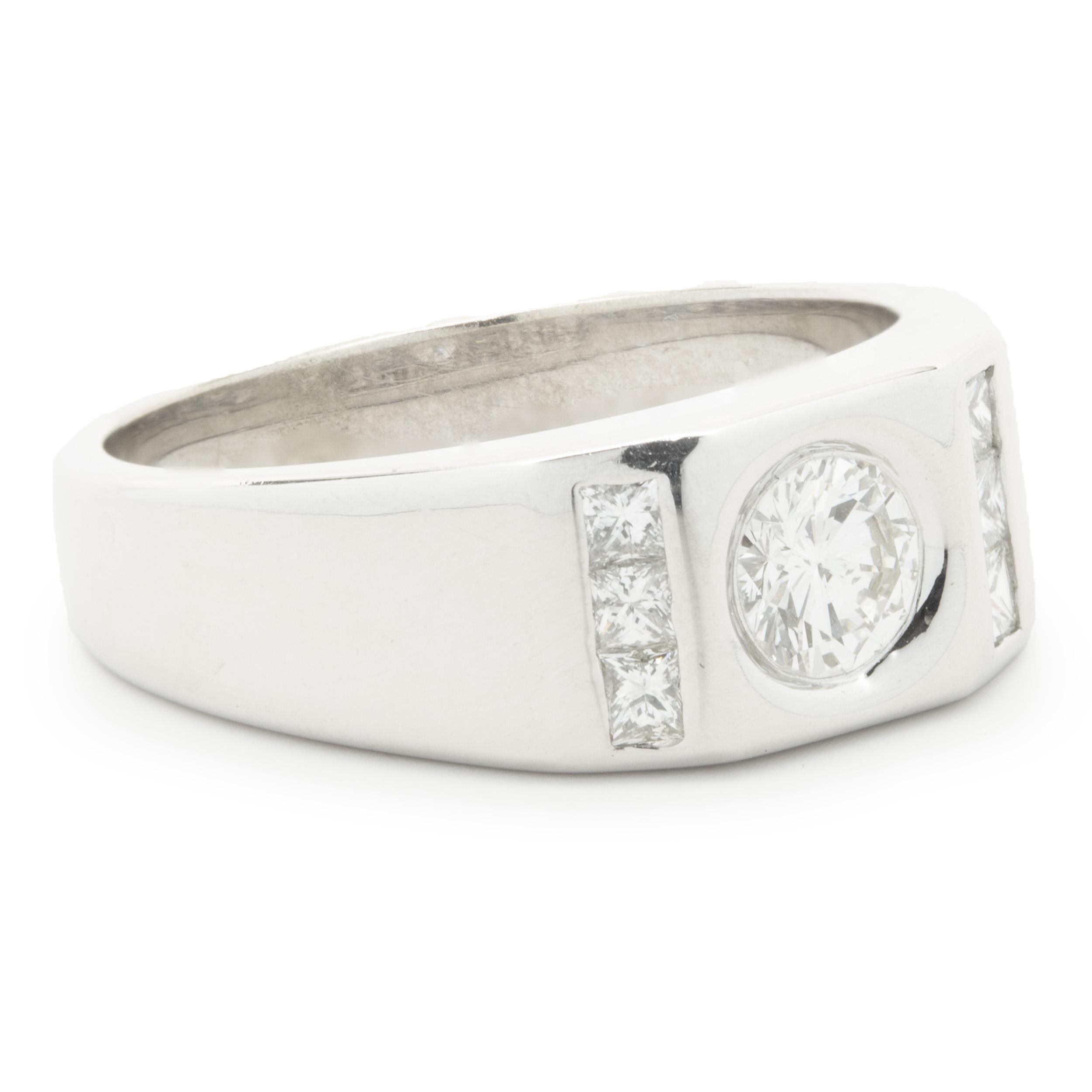 14 Karat White Gold Bezel Set Diamond Signet Ring In Excellent Condition For Sale In Scottsdale, AZ