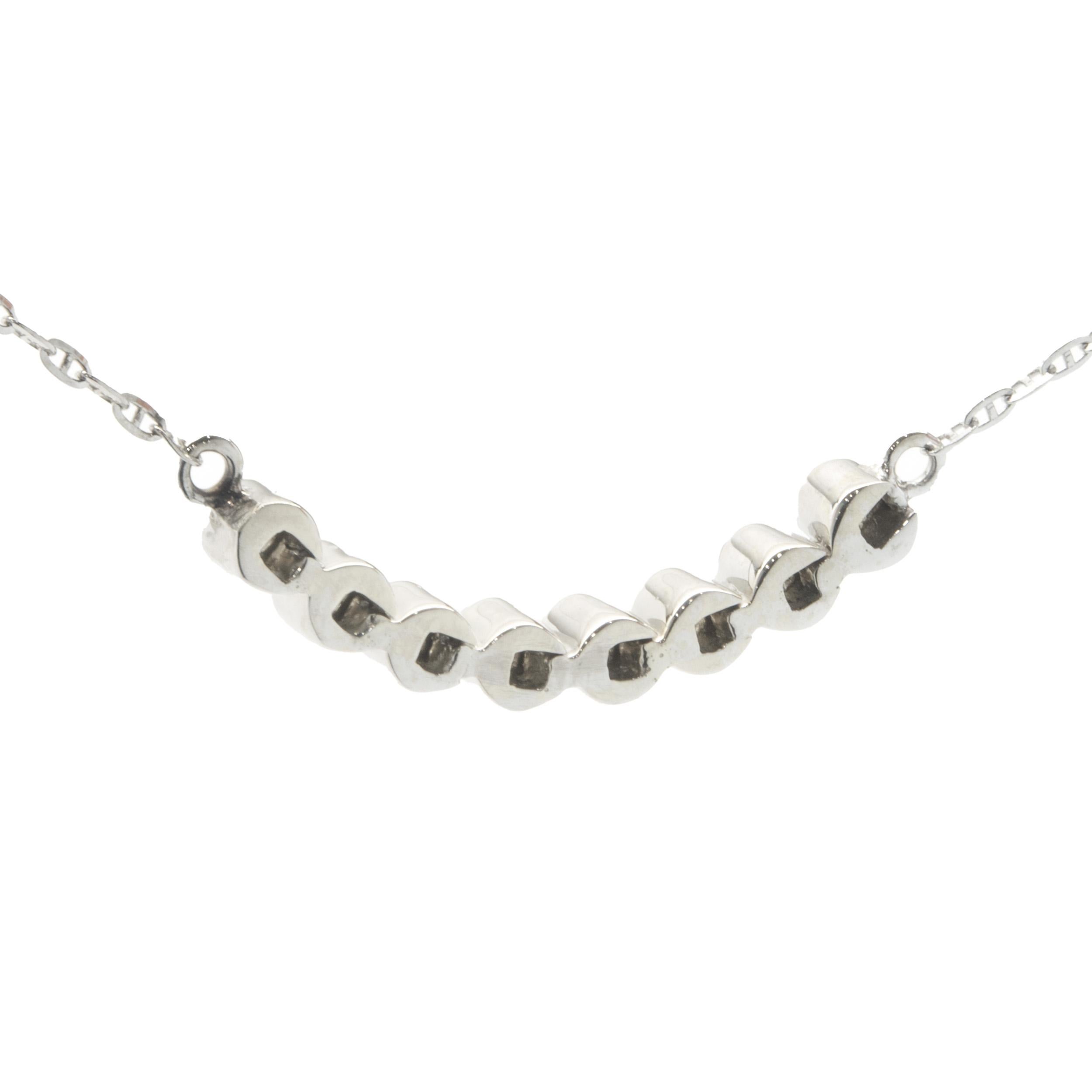 14 Karat White Gold Bezel Set Diamond Smile Necklace In Excellent Condition For Sale In Scottsdale, AZ