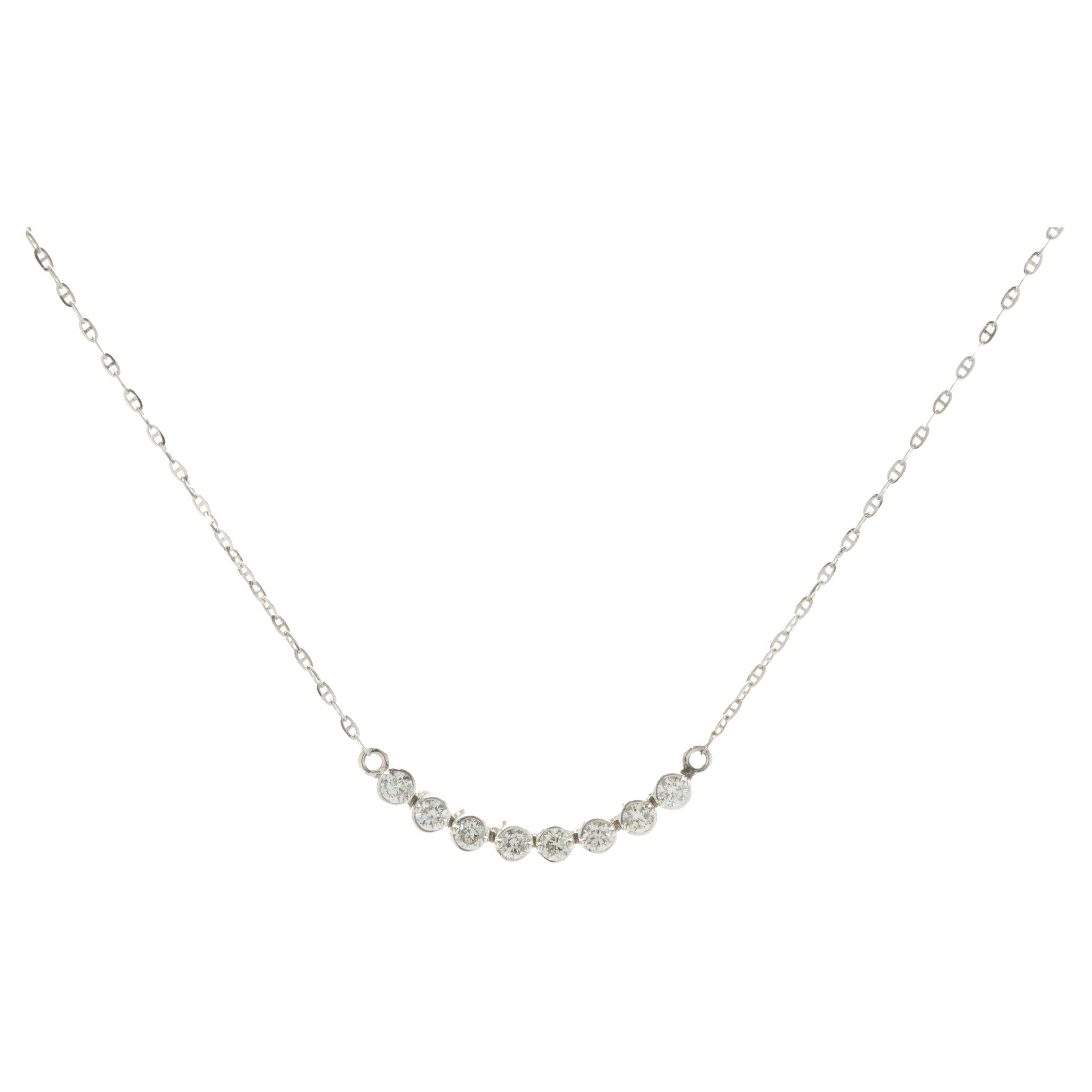 14 Karat White Gold Bezel Set Diamond Smile Necklace For Sale