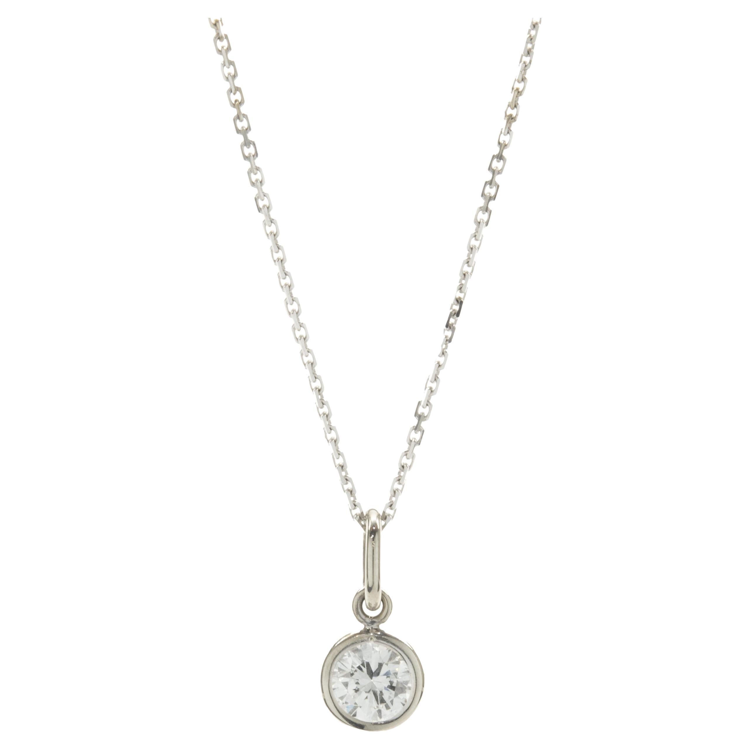 14 Karat White Gold Bezel Set Diamond Solitaire Necklace For Sale