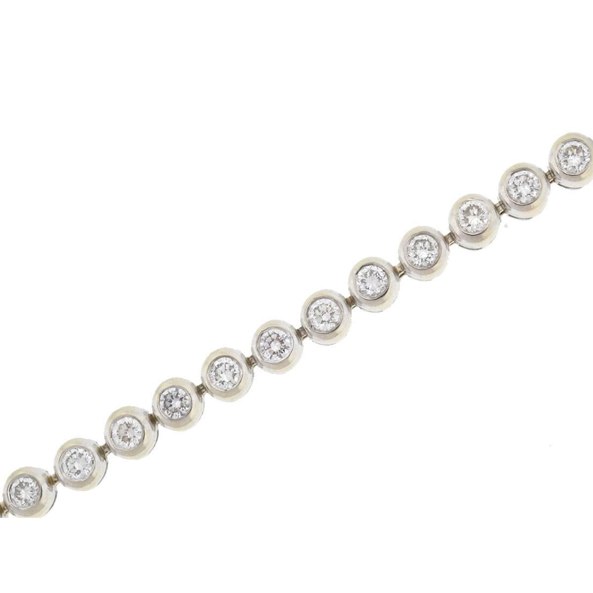 Company-N/A
Style-Bezel Diamond Set Tennis Bracelet
Metal-14k White Gold
Stones-Diamonds Approx. 5.6 cts
Weight-24.49 G
Length-7.25