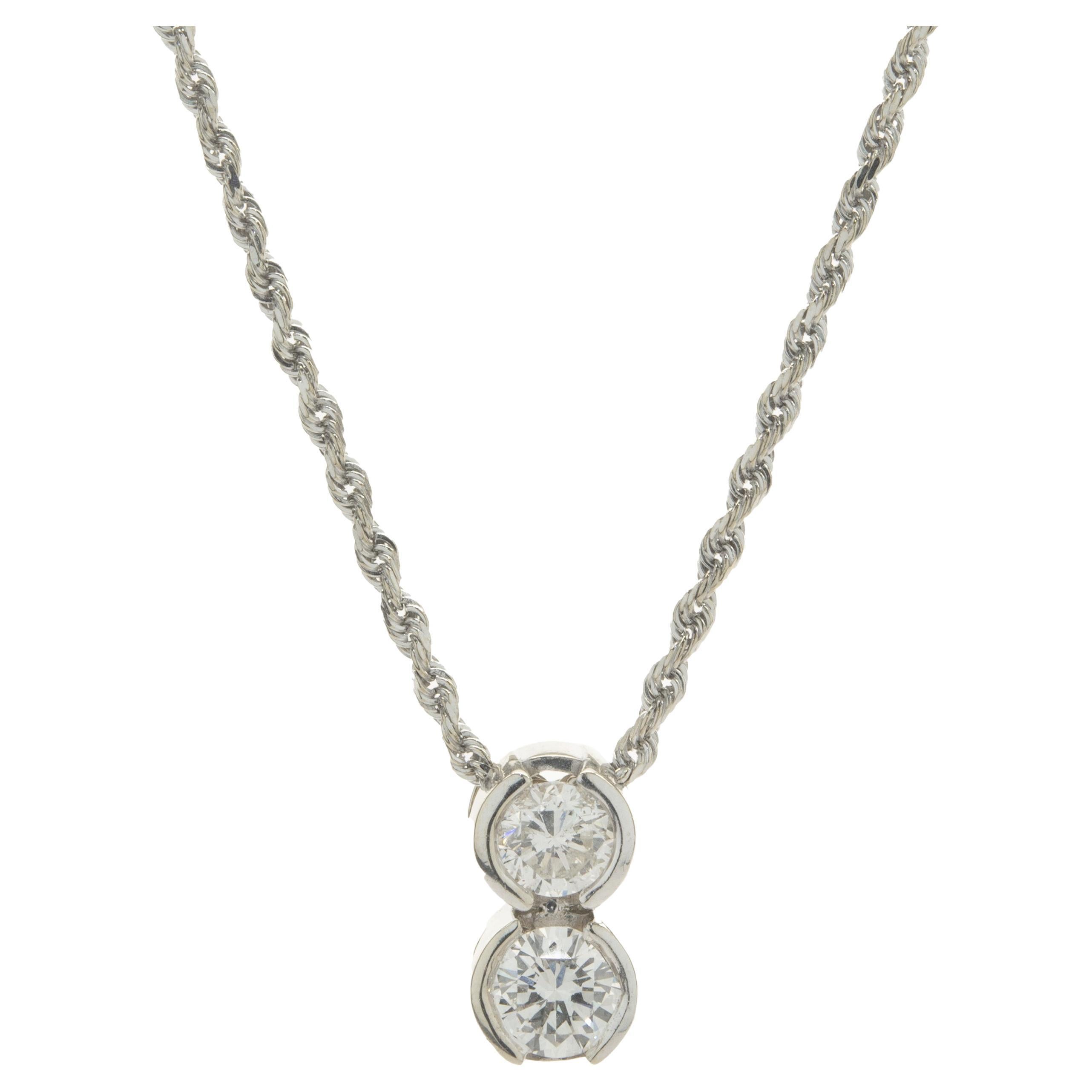 14 Karat White Gold Bezel Set Diamond Solitaire Necklace For Sale at