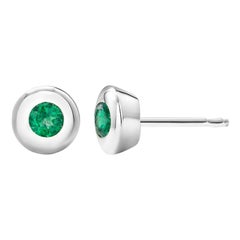 14 Karat White Gold Bezel Set Emerald 0.30 Carat 0.25 Inch Stud Earrings