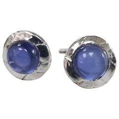 14 Karat White Gold Bezel Set Sapphire Cabochon Cut Earrings