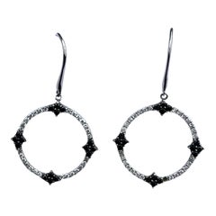 14 Karat White Gold Black and White .75 Carat Diamond Circle Earring Drops