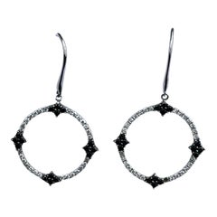 14 Karat White Gold Black and White .75 Carat Diamond Circle Earring Drops