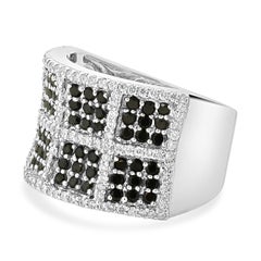 14 Karat White Gold Black and White Diamond Block Ring