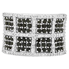 14 Karat White Gold Black and White Diamond Block Ring