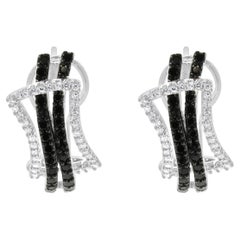 14 Karat White Gold Black and White Diamond Buckle Earrings