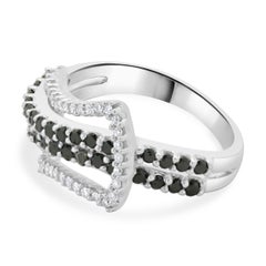 14 Karat White Gold Black and White Diamond Buckle Style Ring