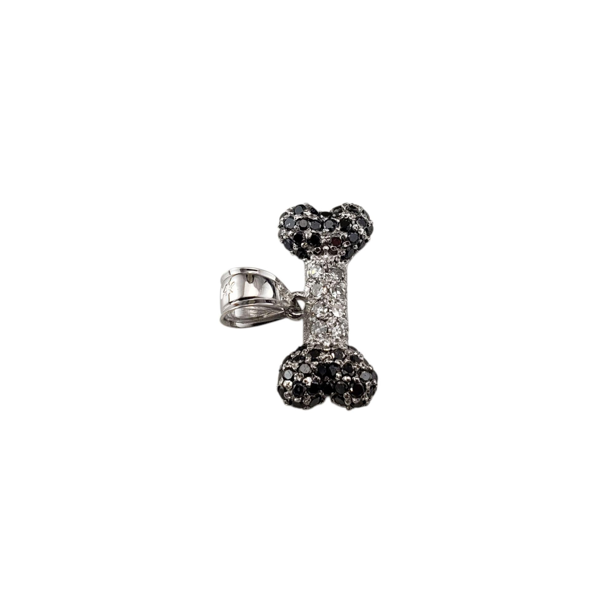 Single Cut 14 Karat White Gold Black and White Diamond Dog Bone Charm #21341 For Sale