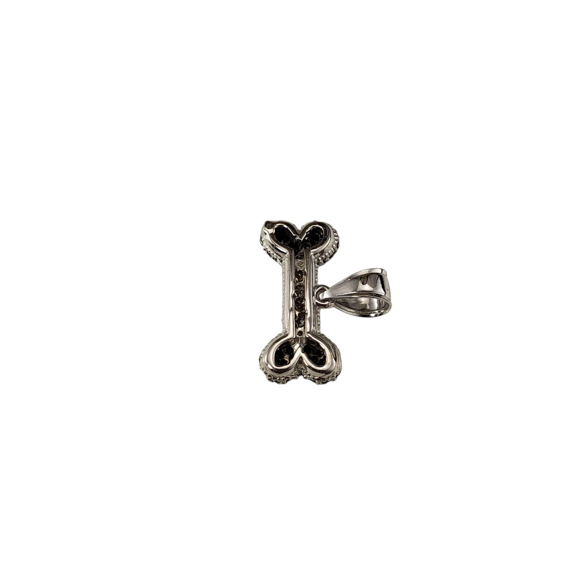 14 Karat White Gold Black and White Diamond Dog Bone Charm #21341 In Good Condition For Sale In Washington Depot, CT
