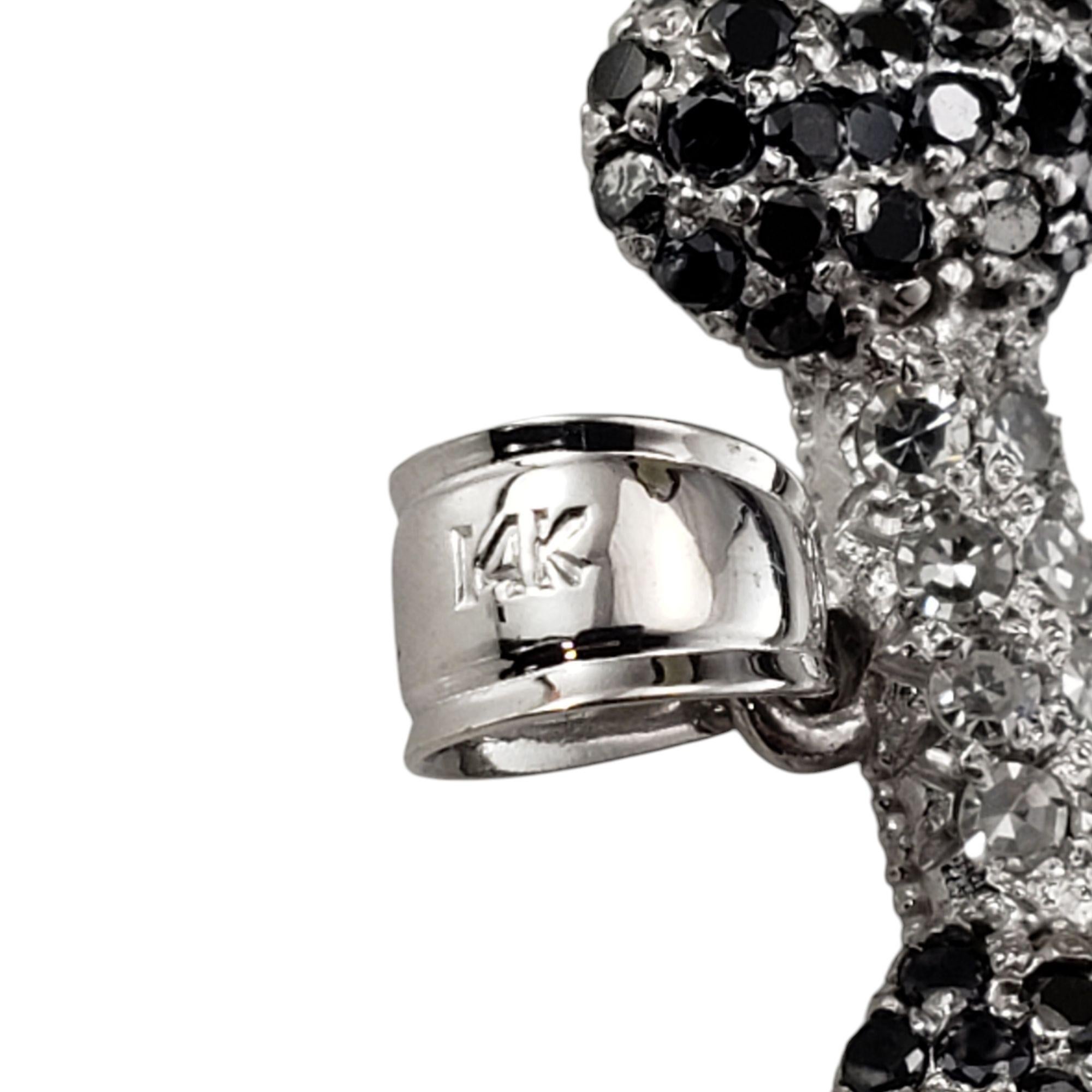 Women's 14 Karat White Gold Black and White Diamond Dog Bone Charm #21341 For Sale