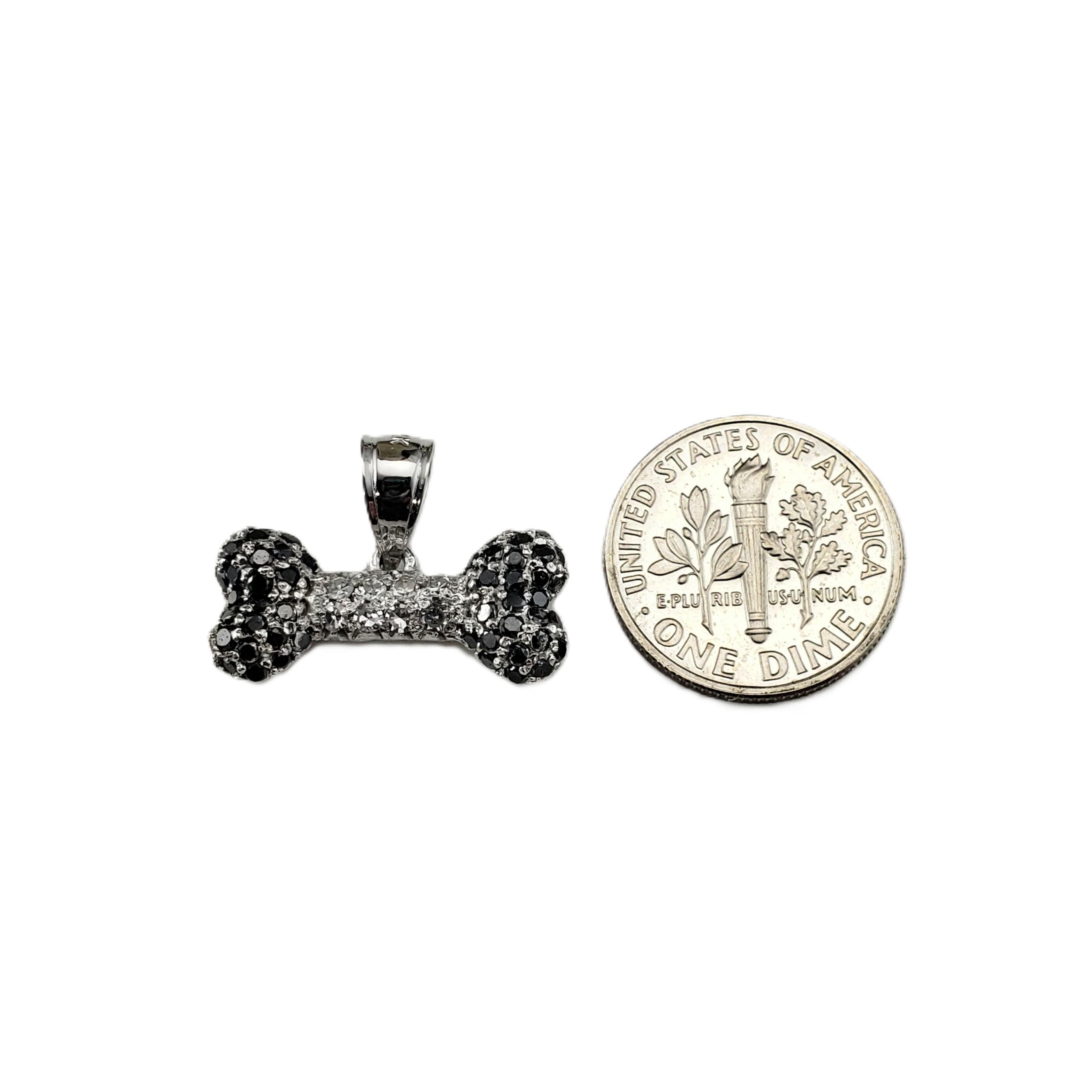 14 Karat White Gold Black and White Diamond Dog Bone Charm #21341 For Sale 1