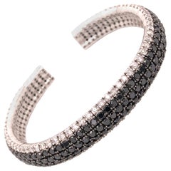 14 Karat White Gold Black and White Diamond Flexible Cuff Bracelet