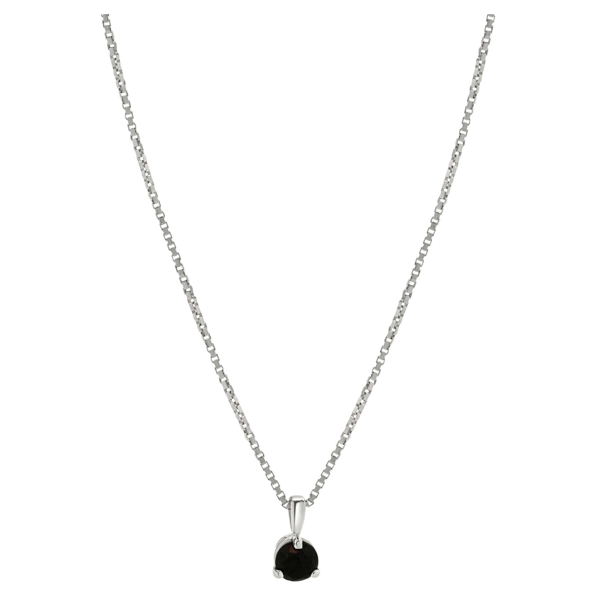 14 Karat White Gold Black Diamond Solitaire Necklace