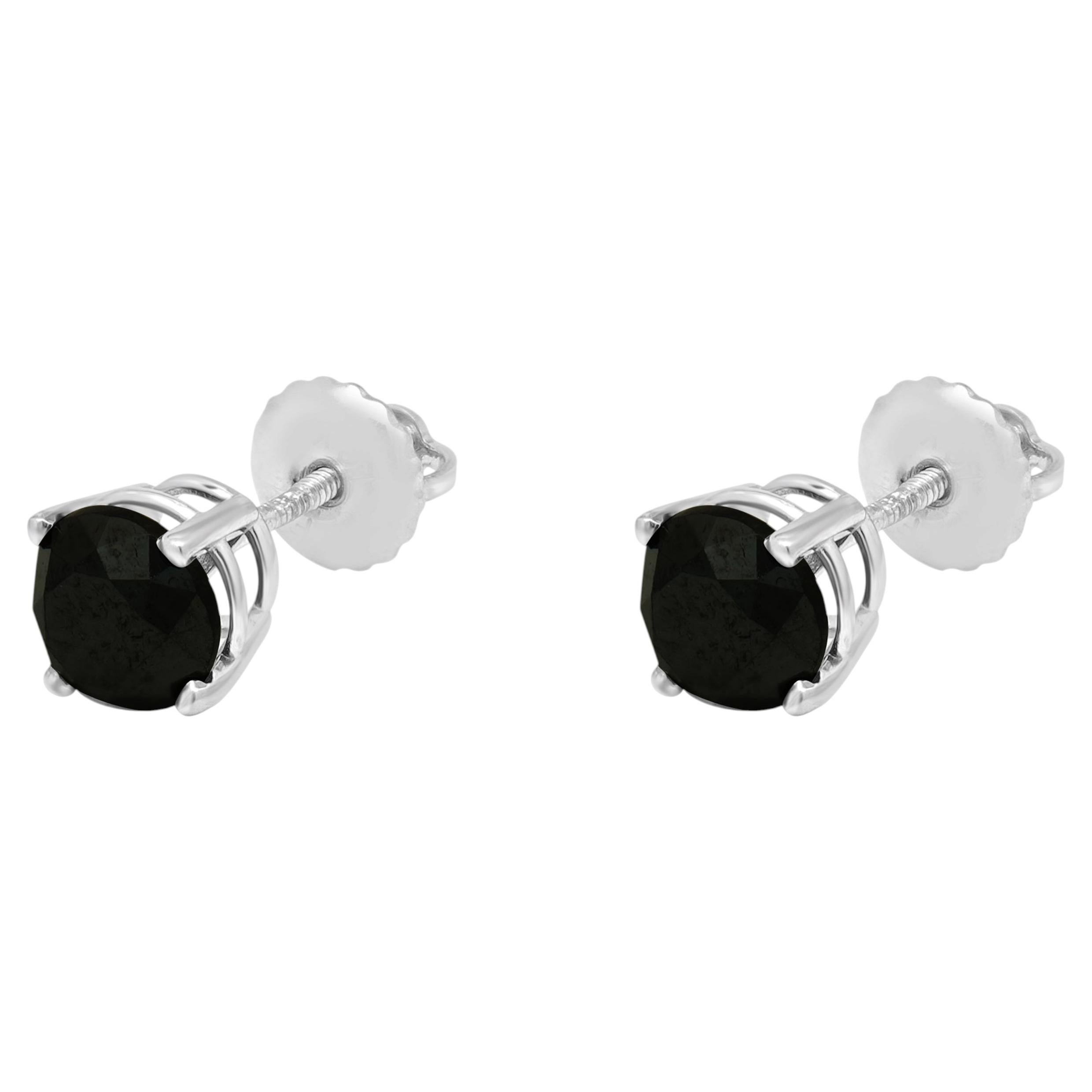 Pendientes de oro blanco de 14 quilates con diamante negro en venta