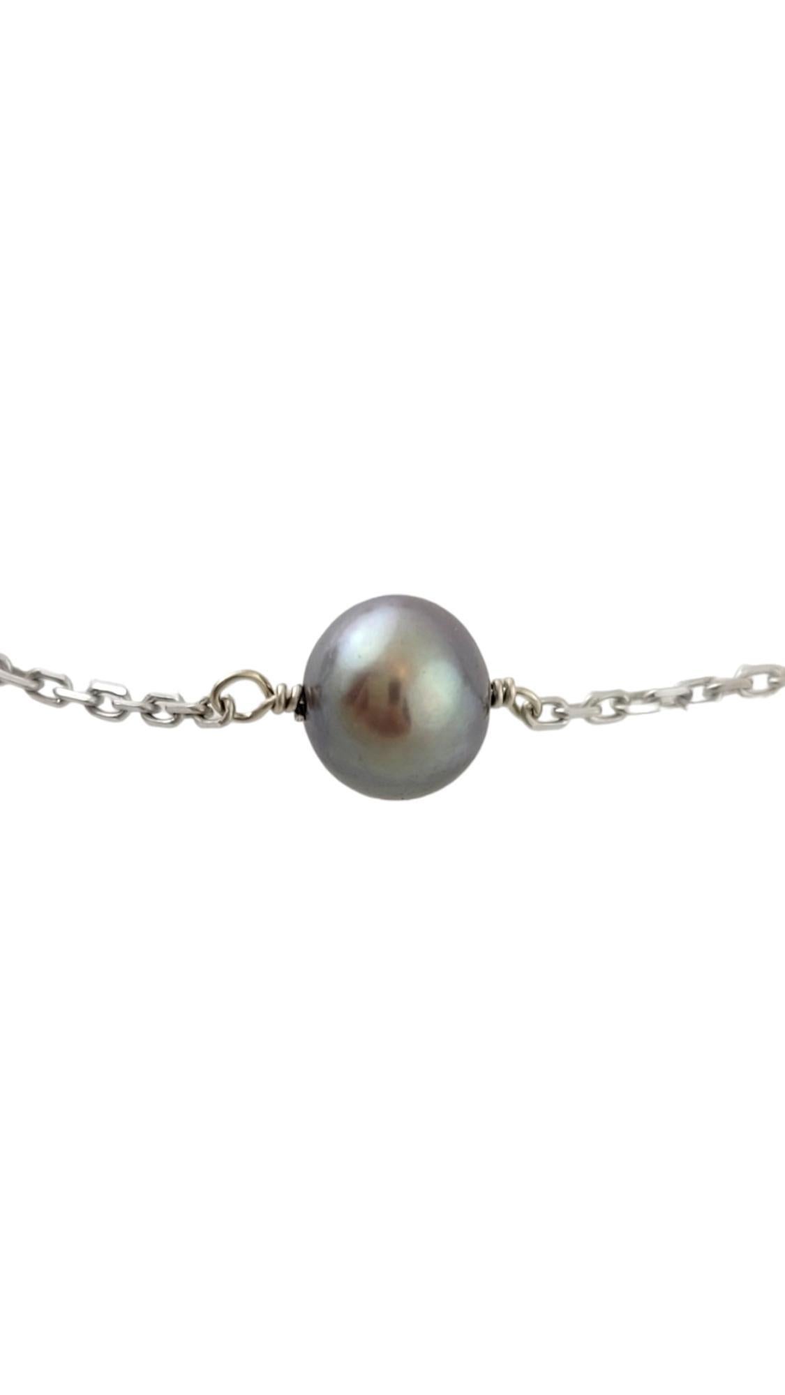 Round Cut 14 Karat White Gold Black Freshwater Pearls Station Necklace #17763 For Sale