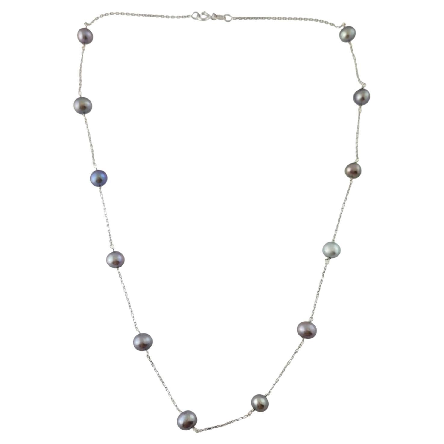 14 Karat White Gold Black Freshwater Pearls Station Necklace #17763 For Sale