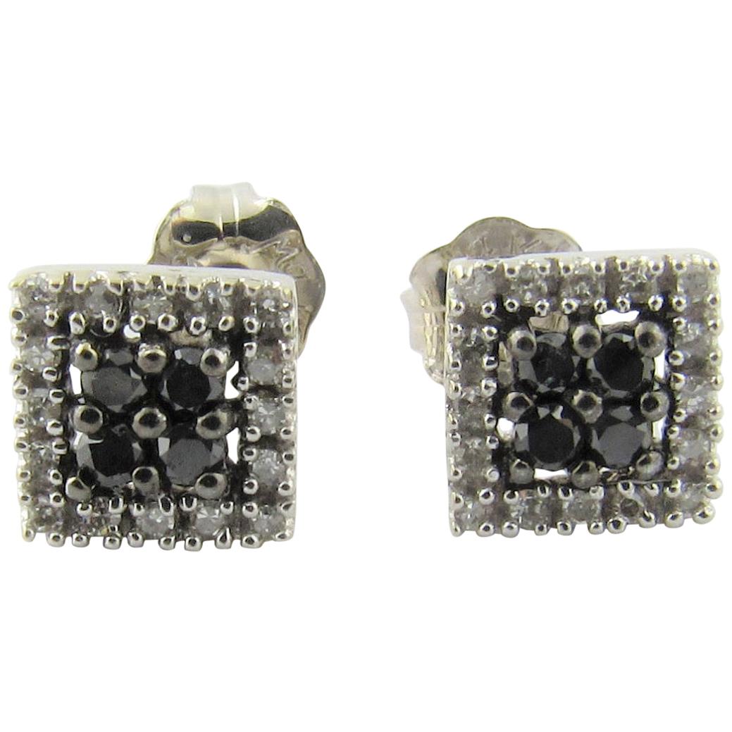 14 Karat White Gold Black and White Diamond Earrings