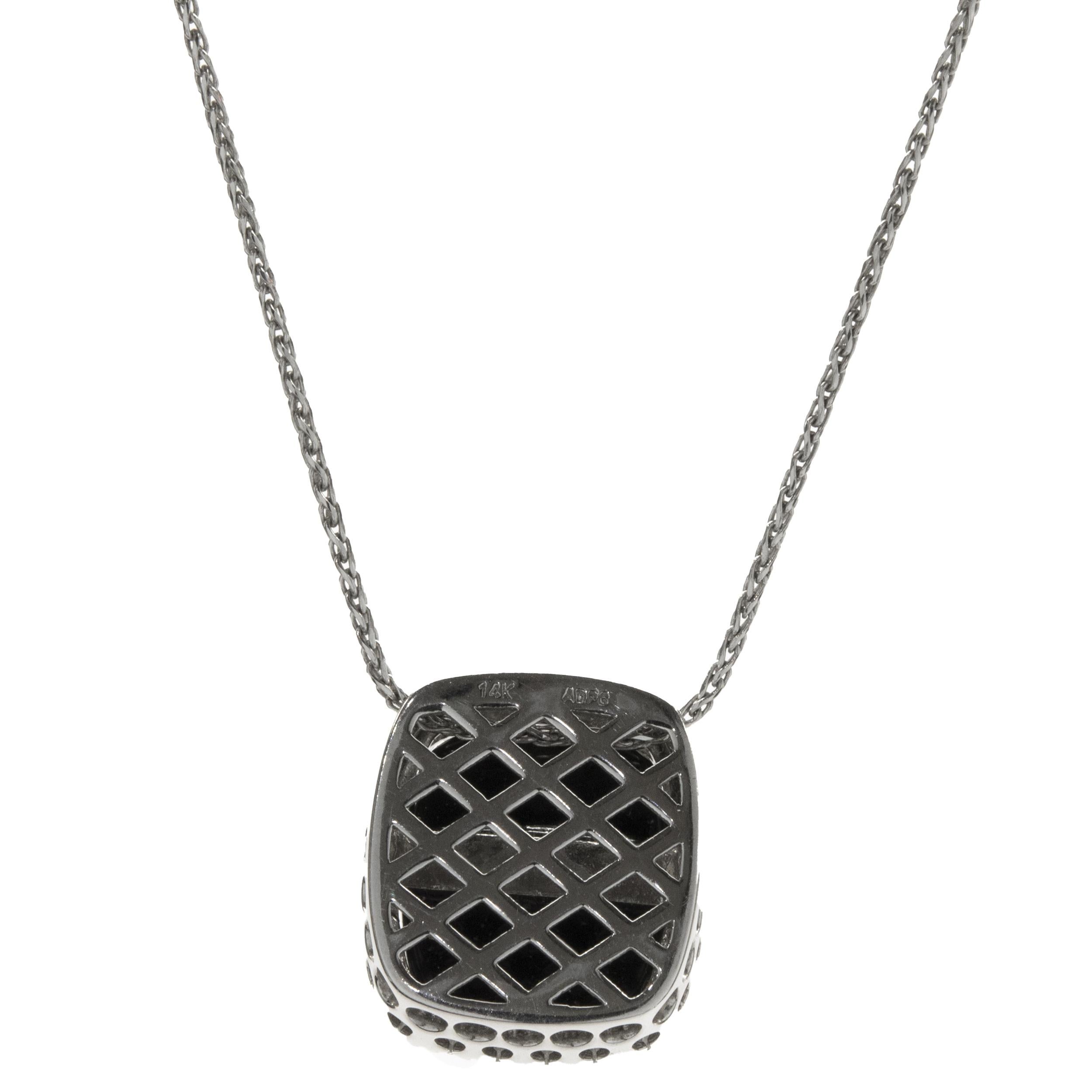 Round Cut 14 Karat White Gold Black Onyx and Diamond Necklace For Sale