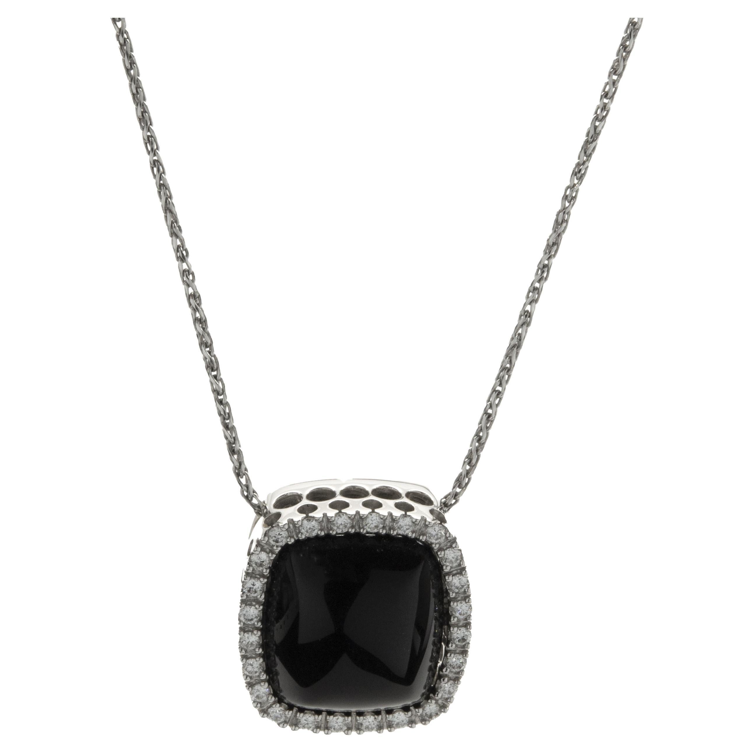14 Karat White Gold Black Onyx and Diamond Necklace For Sale