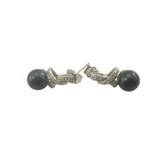 14 Karat White Gold Black Pearl and Diamond Drop Earrings