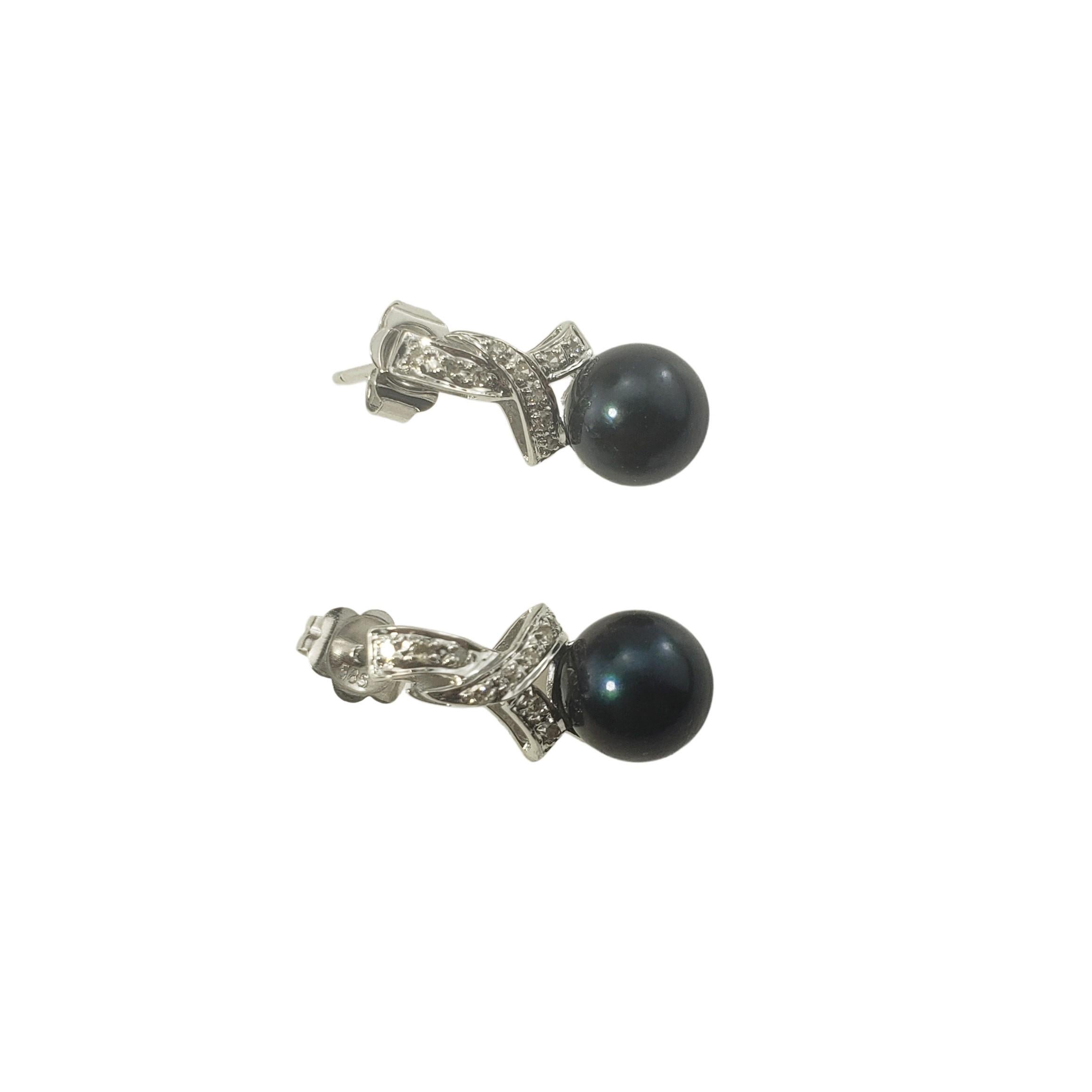 Single Cut 14 Karat White Gold Black Pearl and Diamond Drop Earrings