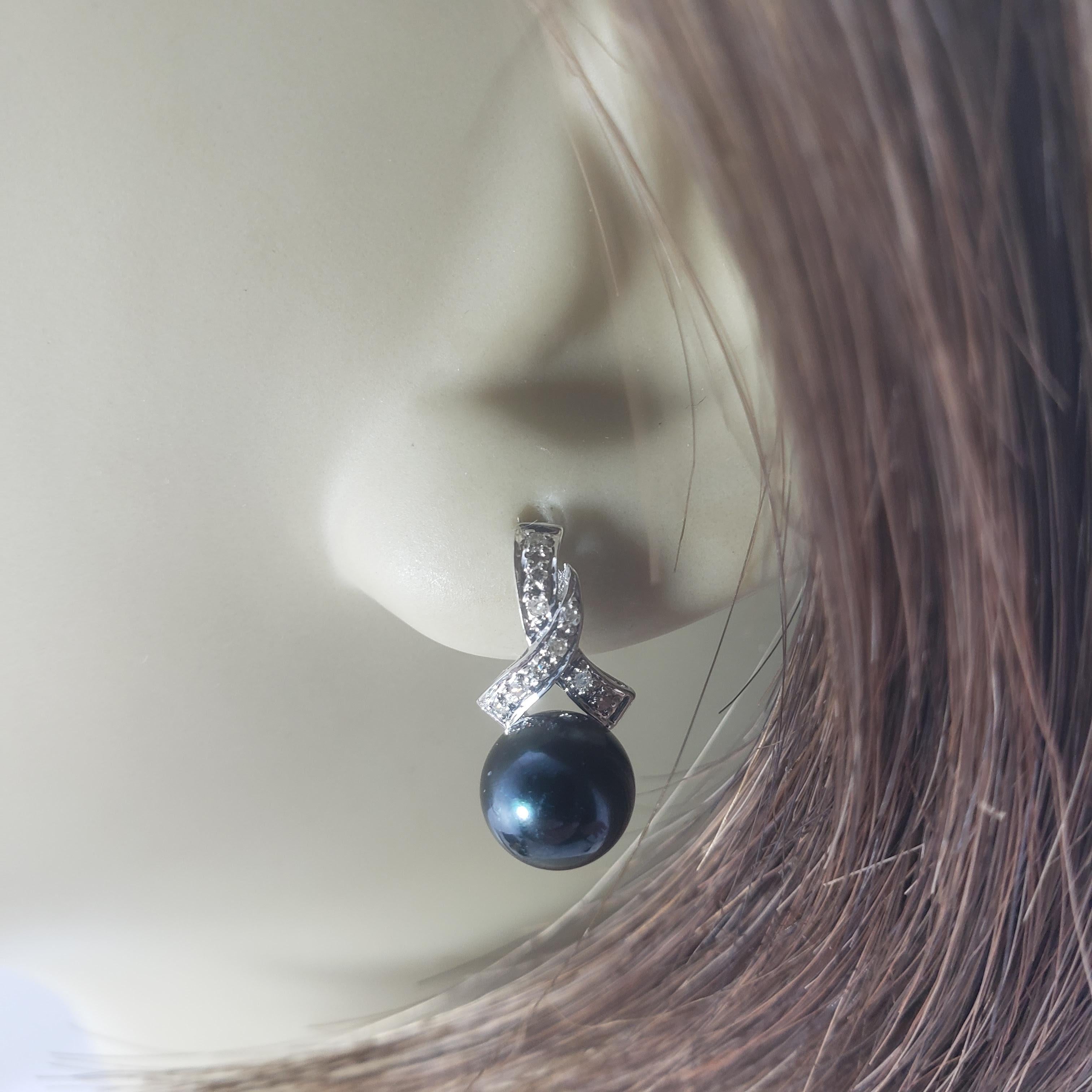 14 Karat White Gold Black Pearl and Diamond Drop Earrings 4