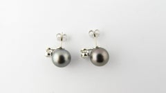 Ohrringe aus 14 Karat Weißgold mit schwarzer Perle und Diamant