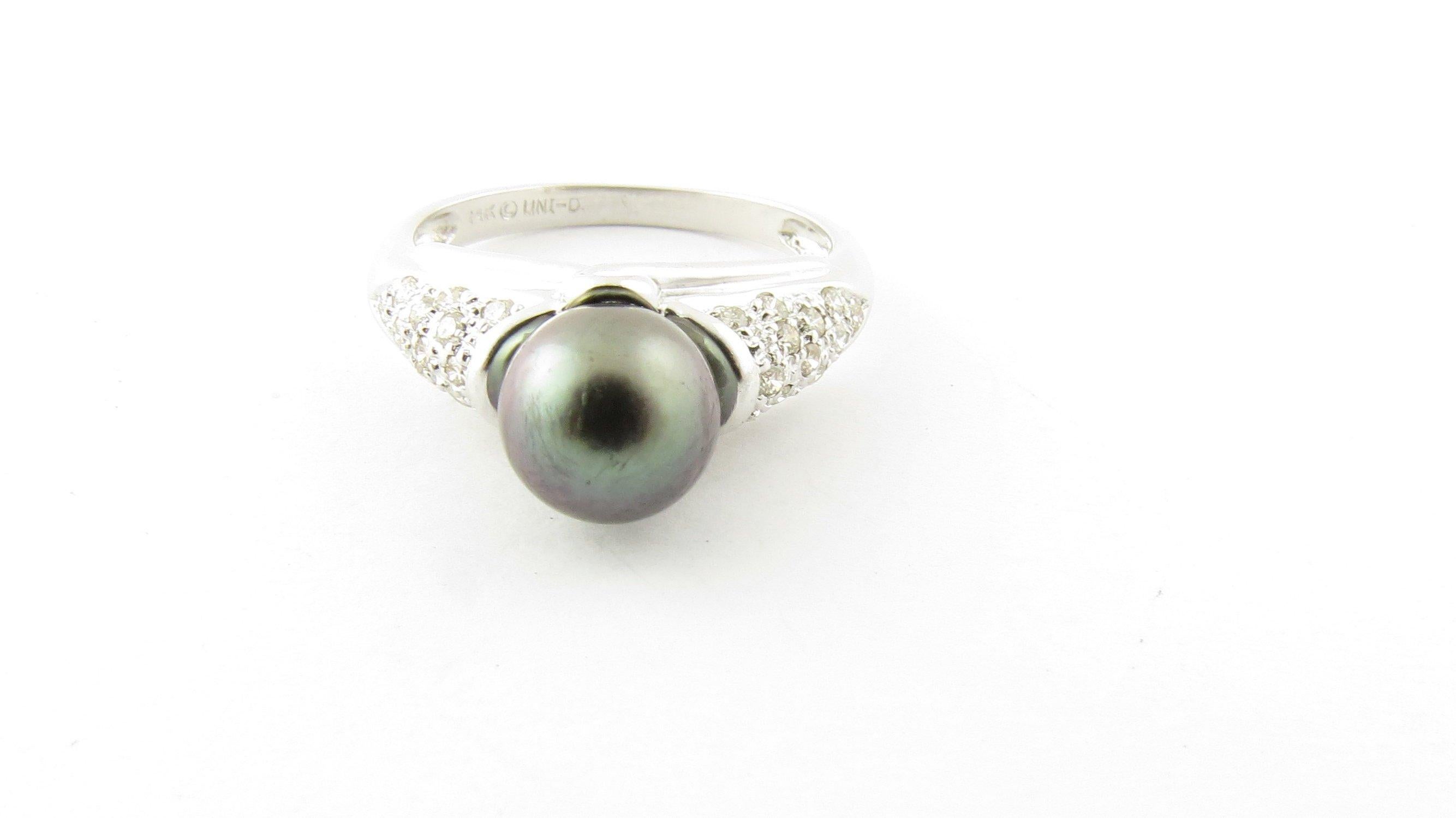 Women's 14 Karat White Gold Black Pearl and Diamond Ring