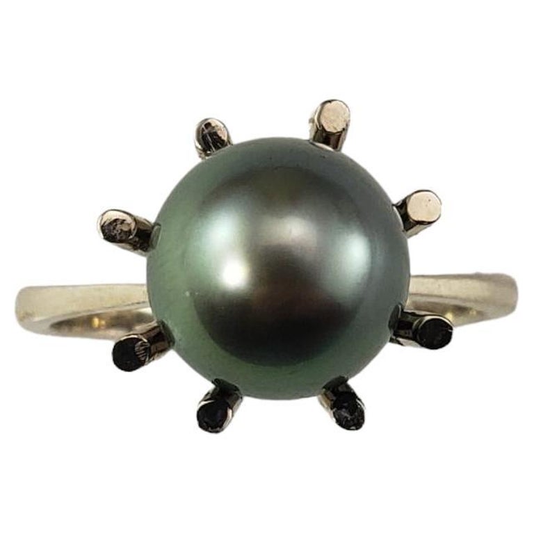 Anillo Perla Negra Oro Blanco 14 Kilates Talla 10 #18350 en venta