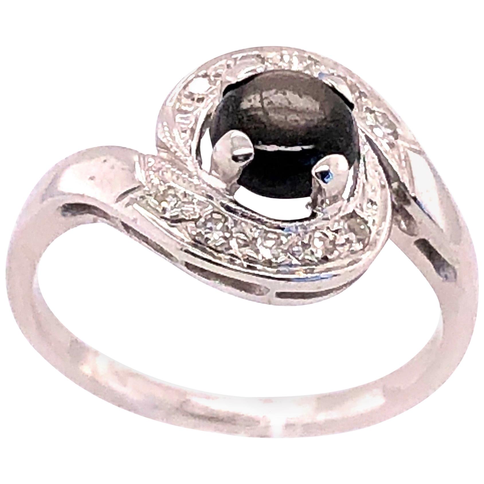 14 Karat white Gold Black Sapphire Contemporary Ring with Diamond Accents For Sale