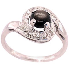 14 Karat white Gold Black Sapphire Contemporary Ring with Diamond Accents