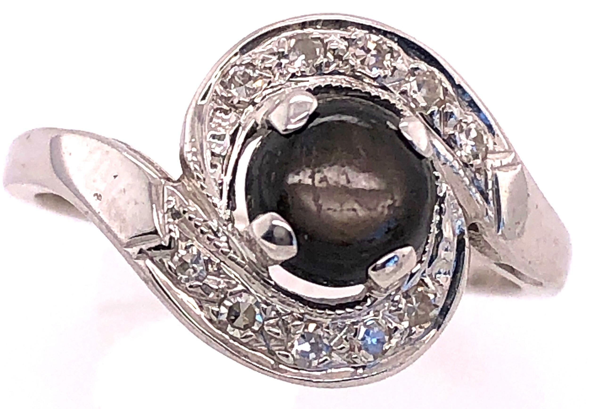 Round Cut 14 Karat white Gold Black Sapphire Contemporary Ring with Diamond Accents For Sale
