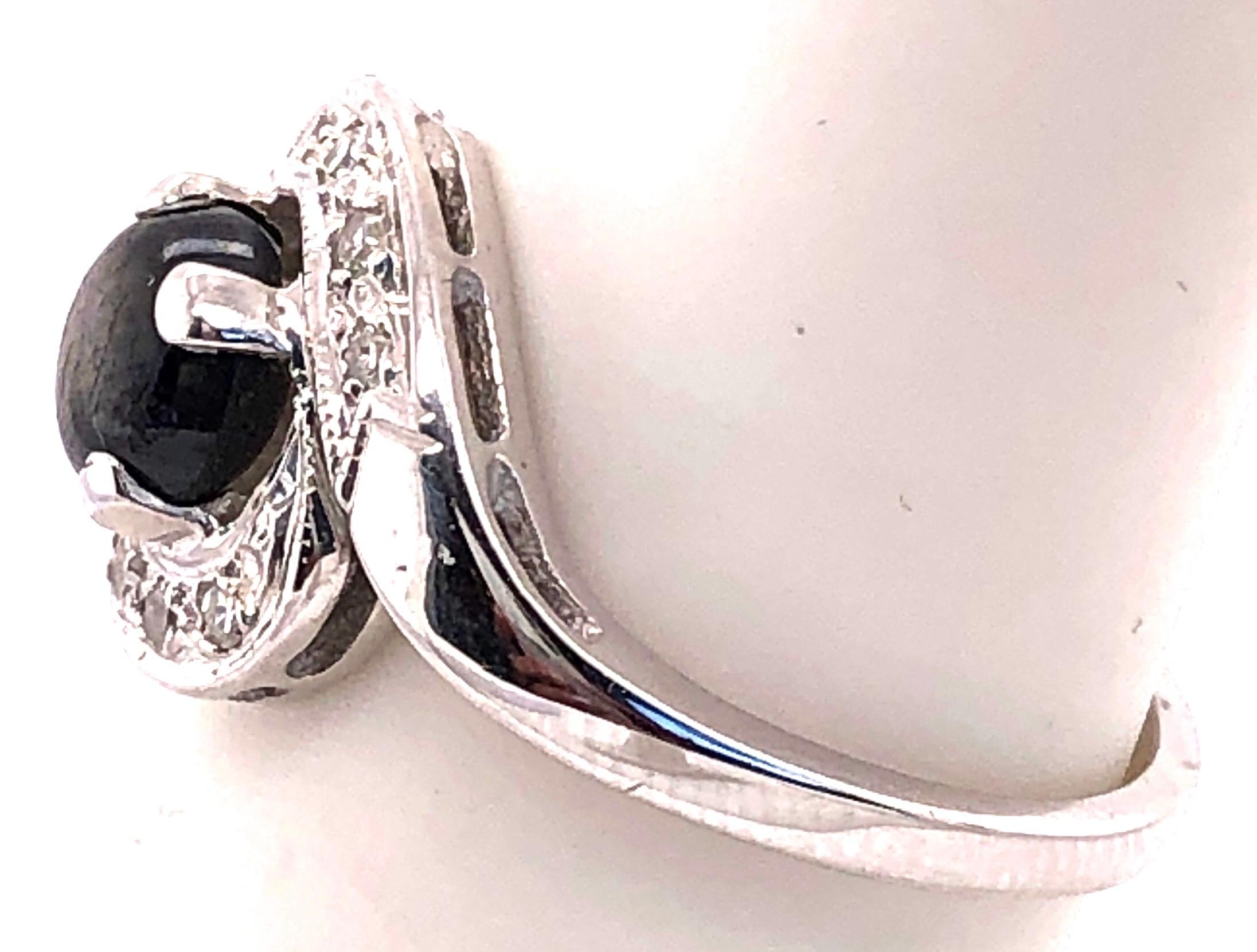 14 Karat white Gold Black Sapphire Contemporary Ring with Diamond Accents In Good Condition For Sale In Stamford, CT