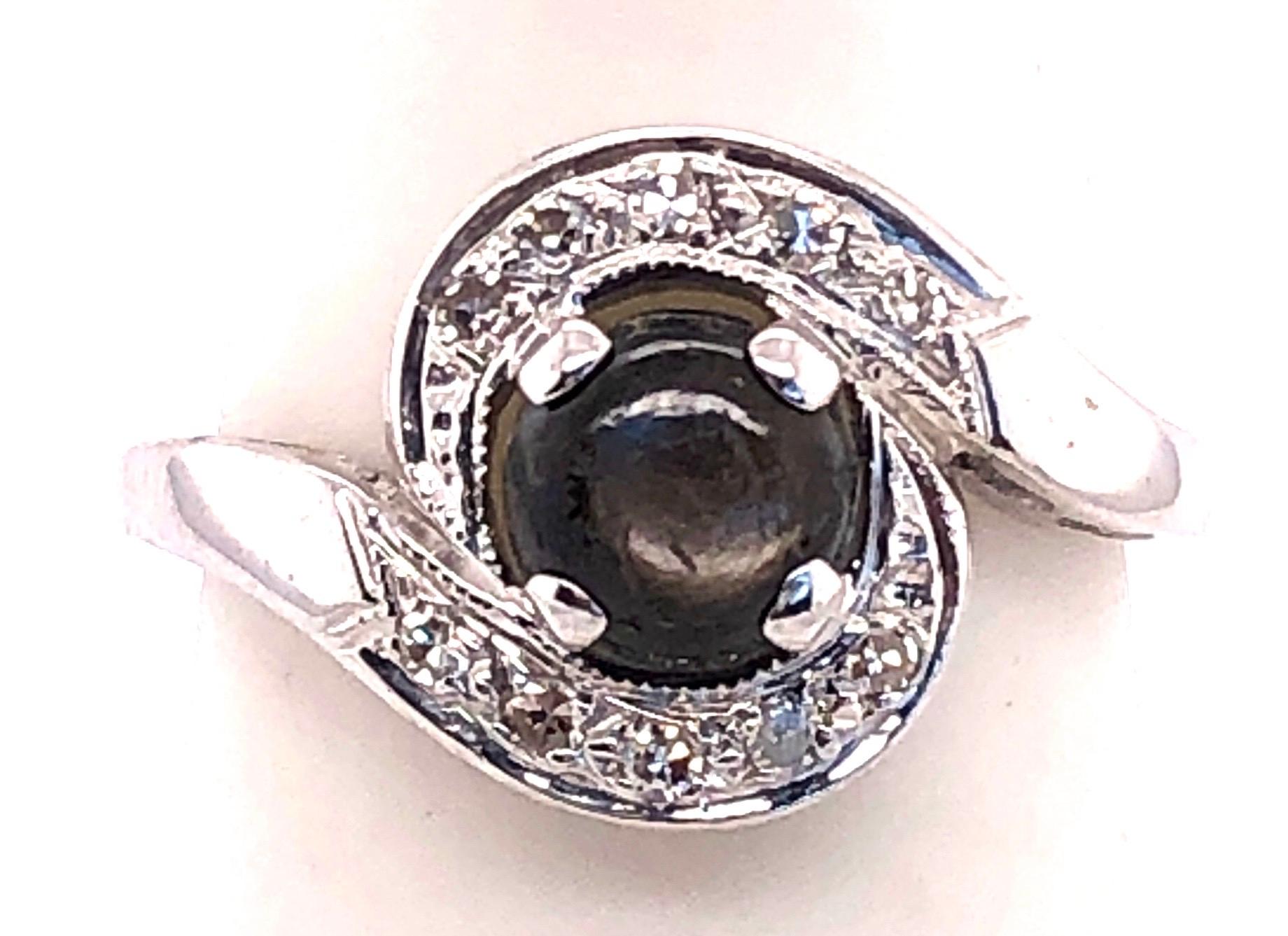 14 Karat white Gold Black Sapphire Contemporary Ring with Diamond Accents For Sale 1