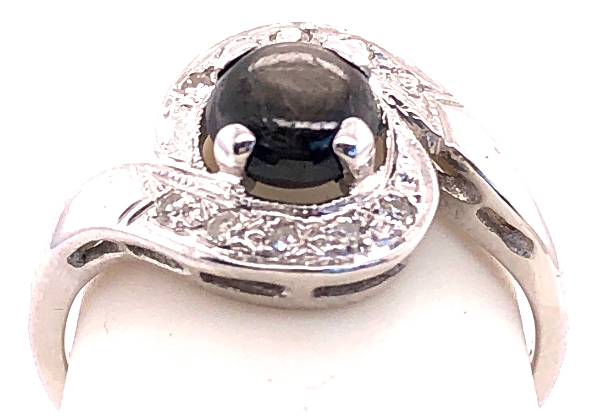 14 Karat white Gold Black Sapphire Contemporary Ring with Diamond Accents For Sale 2