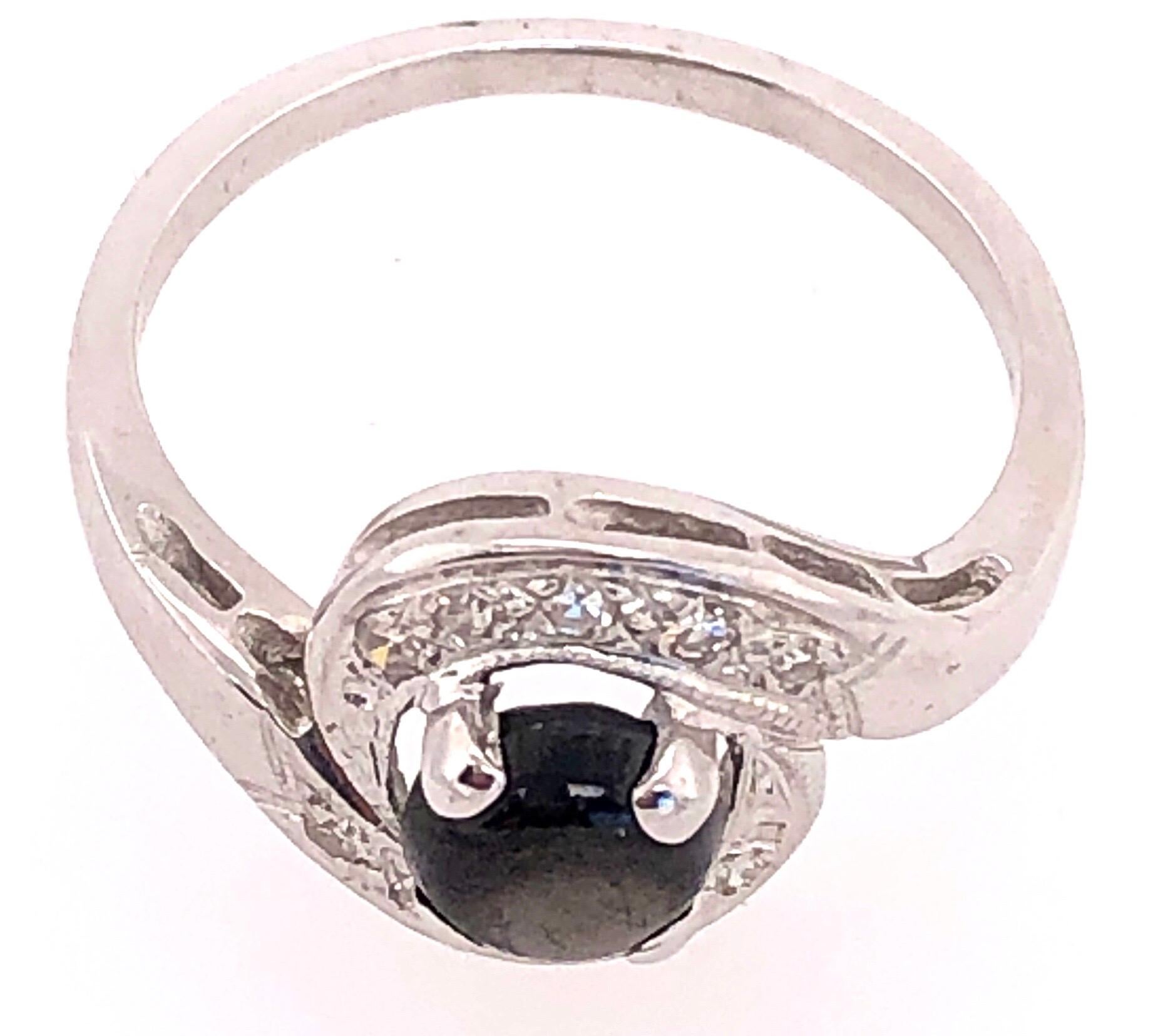 14 Karat white Gold Black Sapphire Contemporary Ring with Diamond Accents For Sale 3
