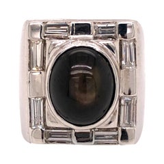 14 Karat White Gold Black Star Sapphire Diamond Ring