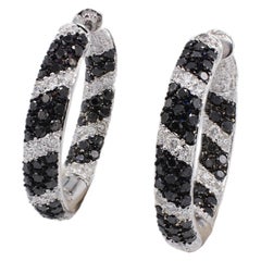 14 Karat White Gold Black 
White 3.00 Carat Diamond Hoop Earrings