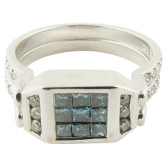 14 Karat White Gold Blue and White Diamond Flip Ring