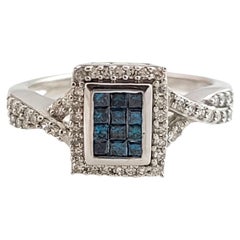 Vintage 14 Karat White Gold Blue and White Diamond Ring