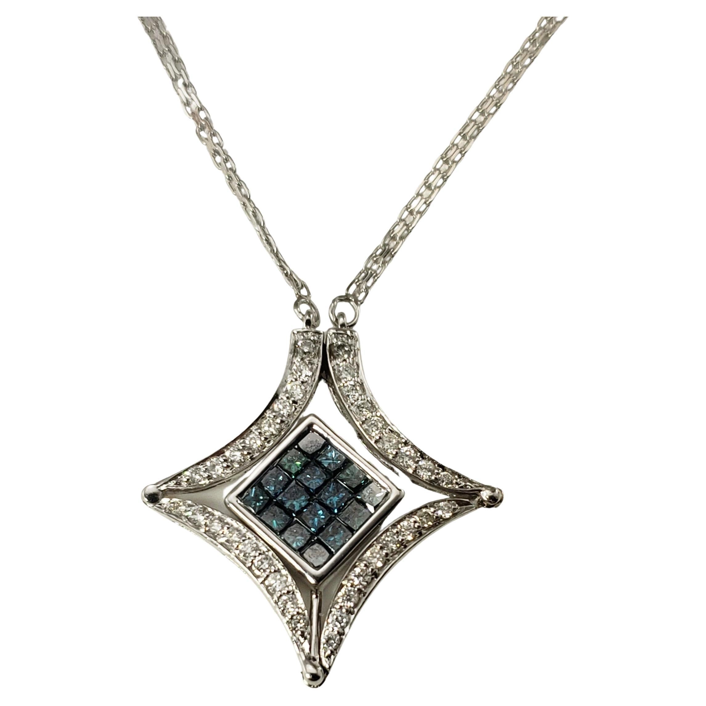 14 Karat White Gold Blue (Color Treated) White Diamond Magnetic Pendant Necklace For Sale